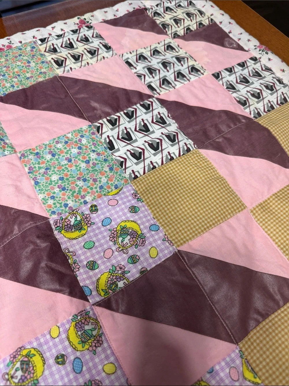 Handmade Pink and Plum Patchwork Quilt - Cozy Home Bedding - 3’ x 5’